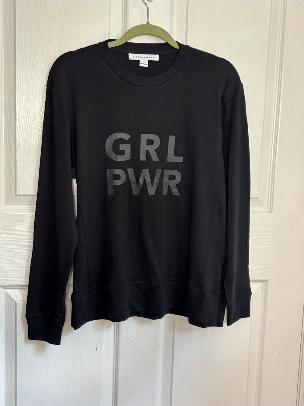 Loyal Hana GRL PWR Black Sweatshirt Side Slit Hem Size S maternity and after top